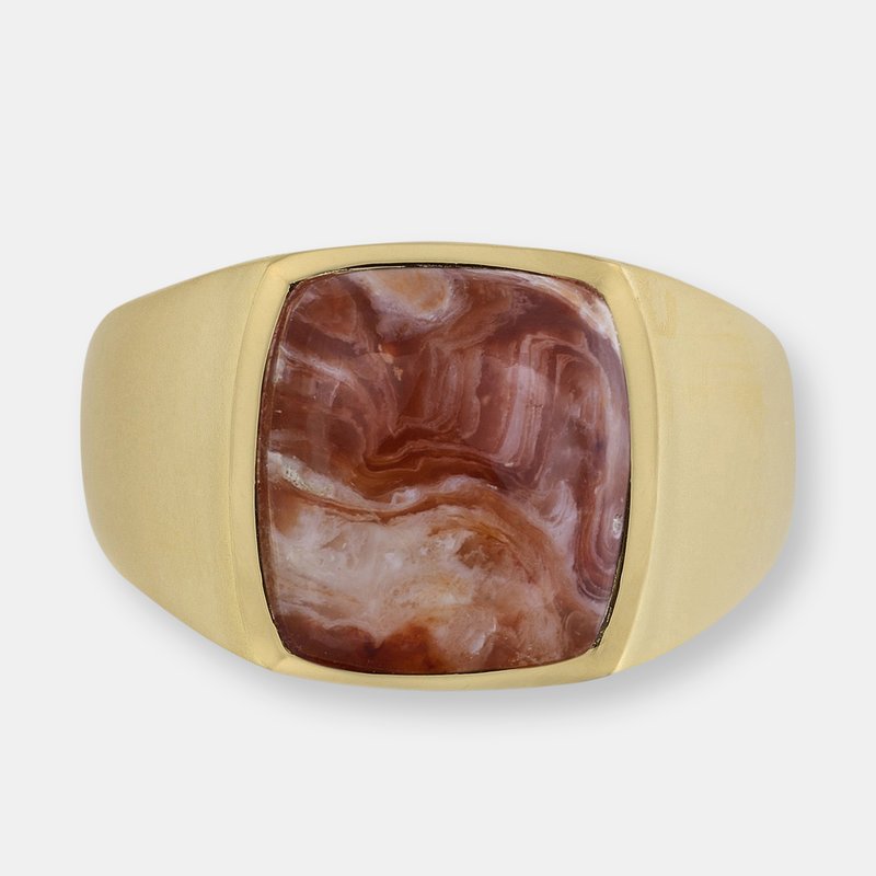 Luvmyjewelry Red Lace Agate Iconic Stone Signet Ring In 14k Yellow Gold Plated Sterling Silver