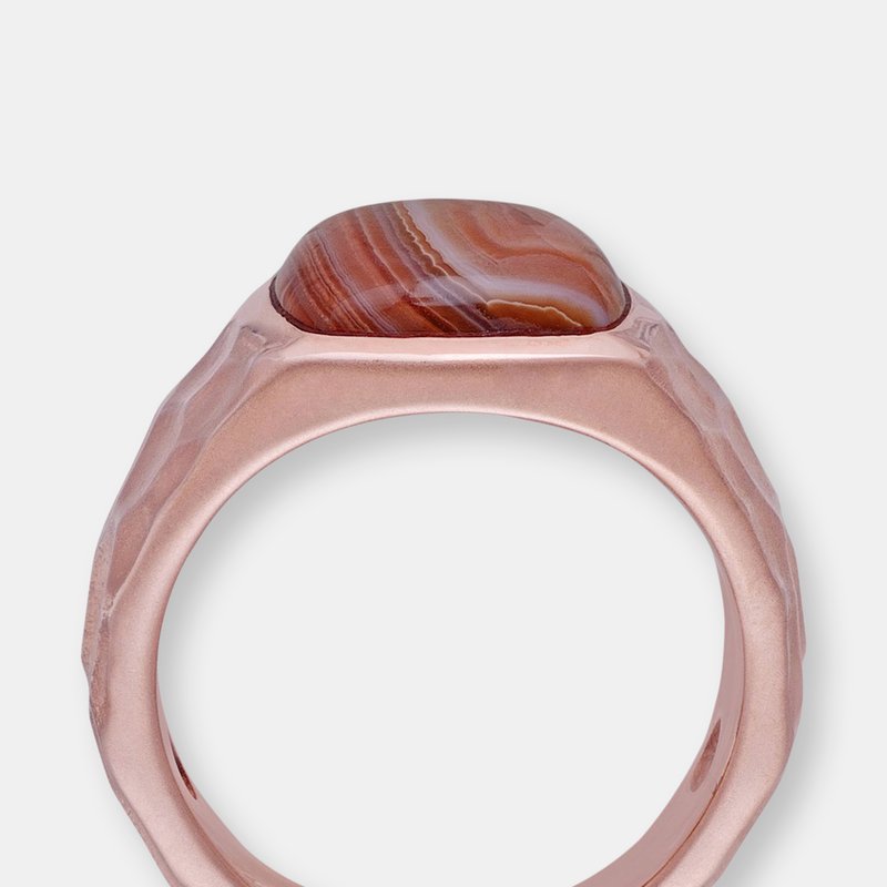 Shop Luvmyjewelry Red Lace Agate Stone Signet Ring In 14k Rose Gold Plated Sterling Silver
