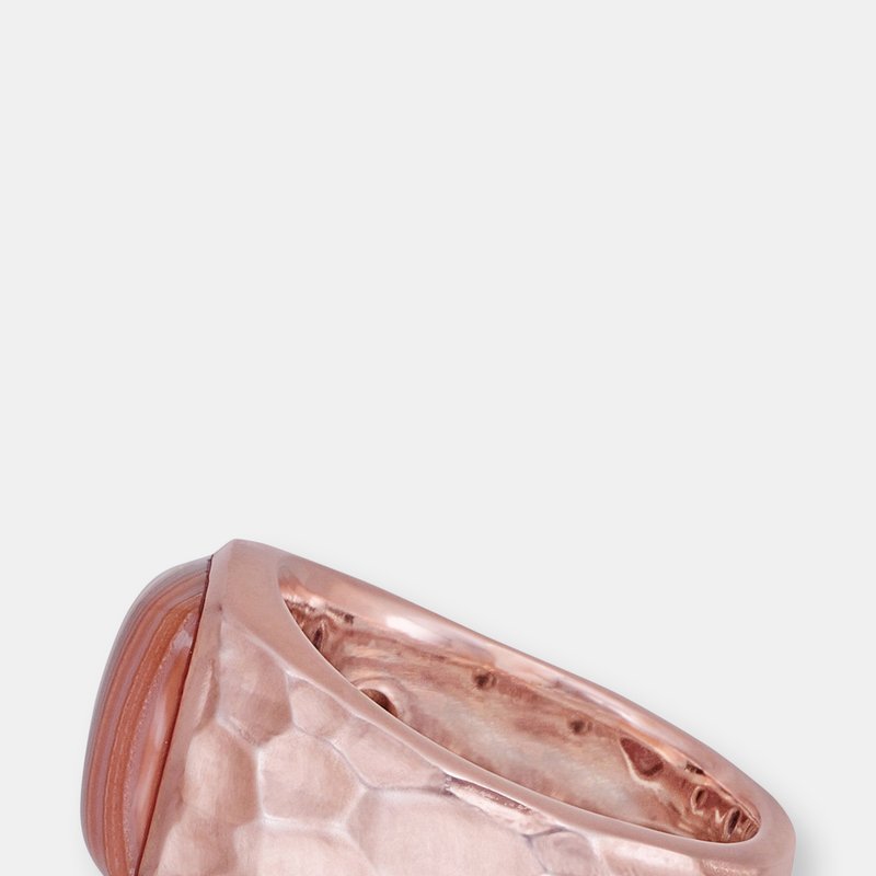Shop Luvmyjewelry Red Lace Agate Stone Signet Ring In 14k Rose Gold Plated Sterling Silver