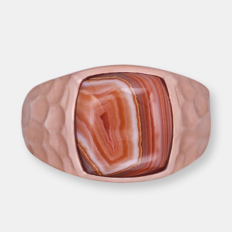 Luvmyjewelry Red Lace Agate Stone Signet Ring In 14k Rose Gold Plated Sterling Silver