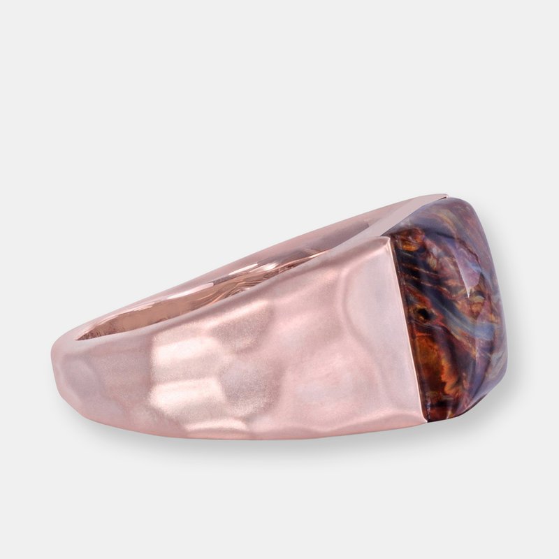 Shop Luvmyjewelry Red Pietersite Stone Signet Ring In 14k Rose Gold Plated Sterling Silver