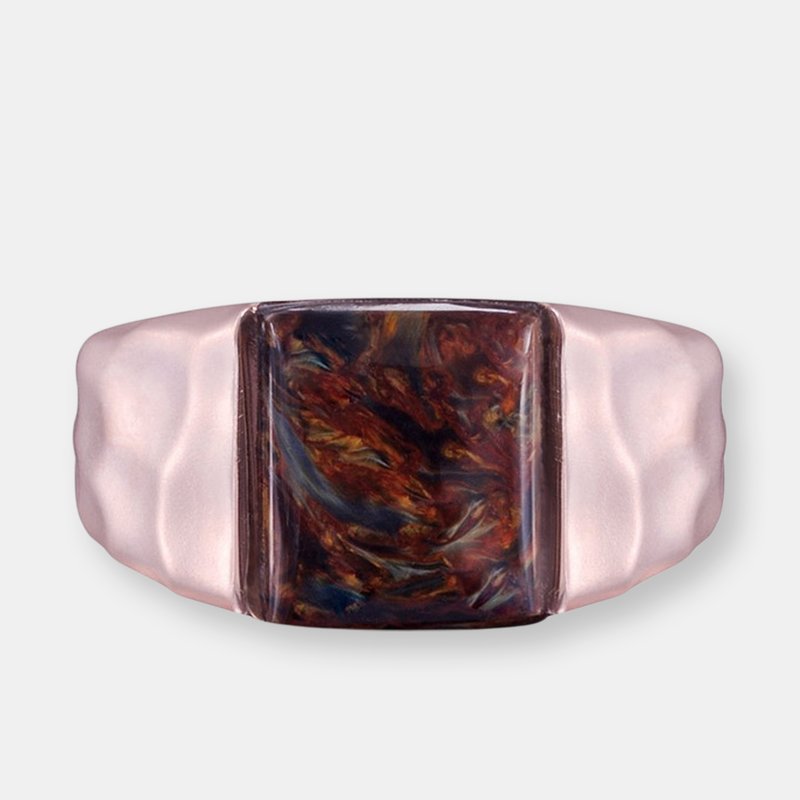 Luvmyjewelry Red Pietersite Stone Signet Ring In 14k Rose Gold Plated Sterling Silver