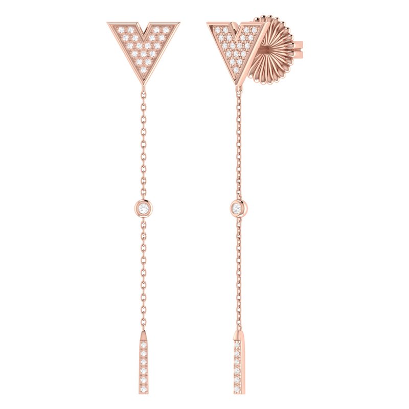 Luvmyjewelry Rise & Grind Triangle Diamond Drop Earrings In 14k Rose Gold Vermeil On Sterling Silver In Pink
