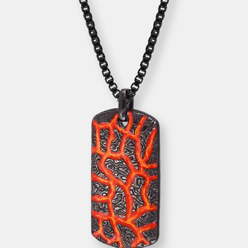Shop Luvmyjewelry Rivers Of Fire Black Rhodium Plated Sterling Silver Textured Red Orange Enamel Tag