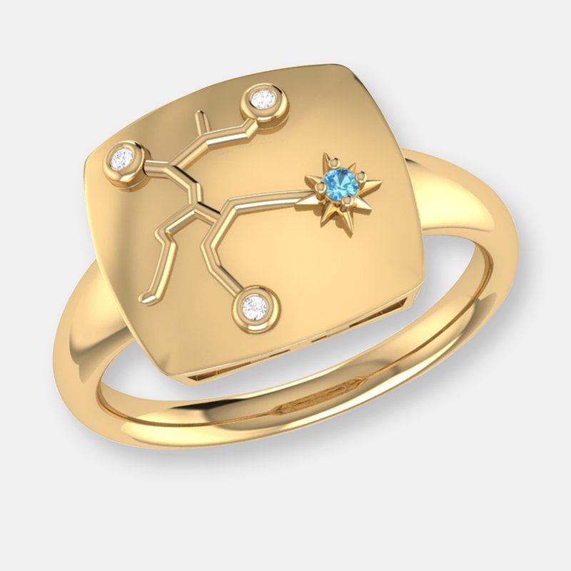 Luvmyjewelry Sagittarius Archer Blue Topaz & Diamond Constellation Signet Ring In 14k Yellow Gold Vermeil On Ster