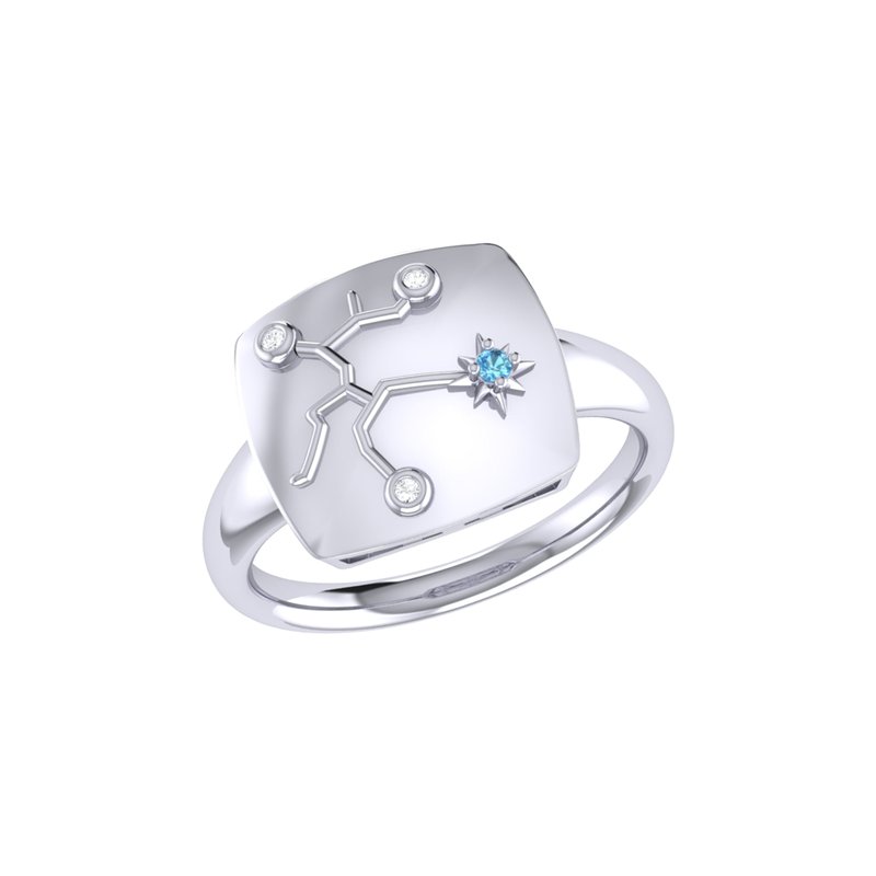 Luvmyjewelry Sagittarius Archer Blue Topaz & Diamond Constellation Signet Ring In Sterling Silver In Grey