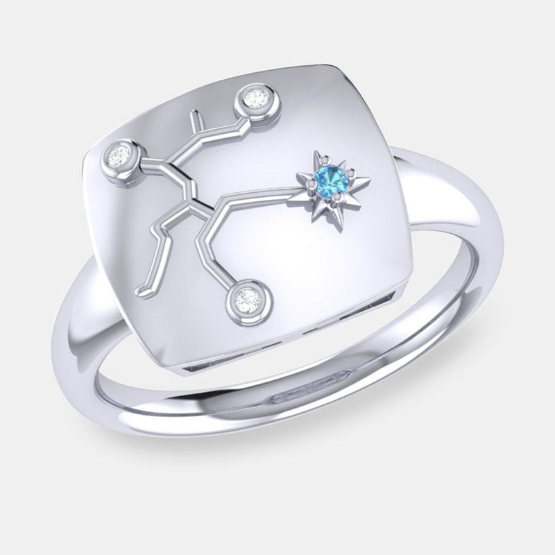 Luvmyjewelry Sagittarius Archer Blue Topaz & Diamond Constellation Signet Ring In Sterling Silver In Grey