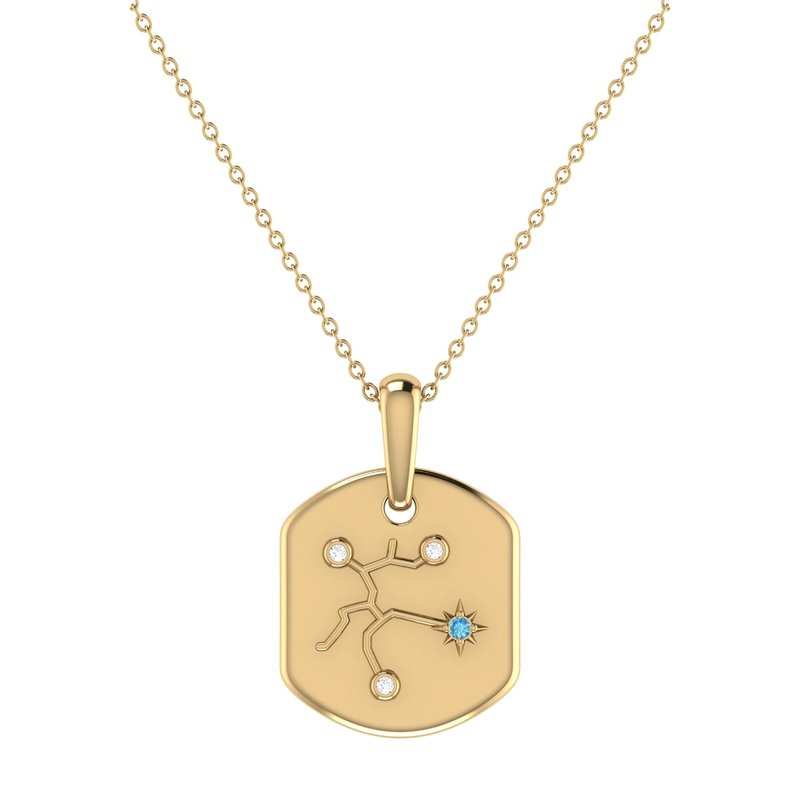 Luvmyjewelry Sagittarius Archer Blue Topaz & Diamond Constellation Tag Pendant Necklace In 14k Yello In Gold