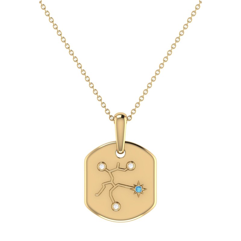 Luvmyjewelry Sagittarius Archer Blue Topaz & Diamond Constellation Tag Pendant Necklace In 14k Yellow Gold Vermei