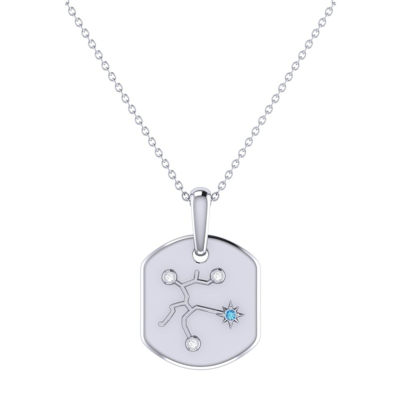 Shop Luvmyjewelry Sagittarius Archer Blue Topaz & Diamond Constellation Tag Pendant Necklace In Sterling Silver In Grey