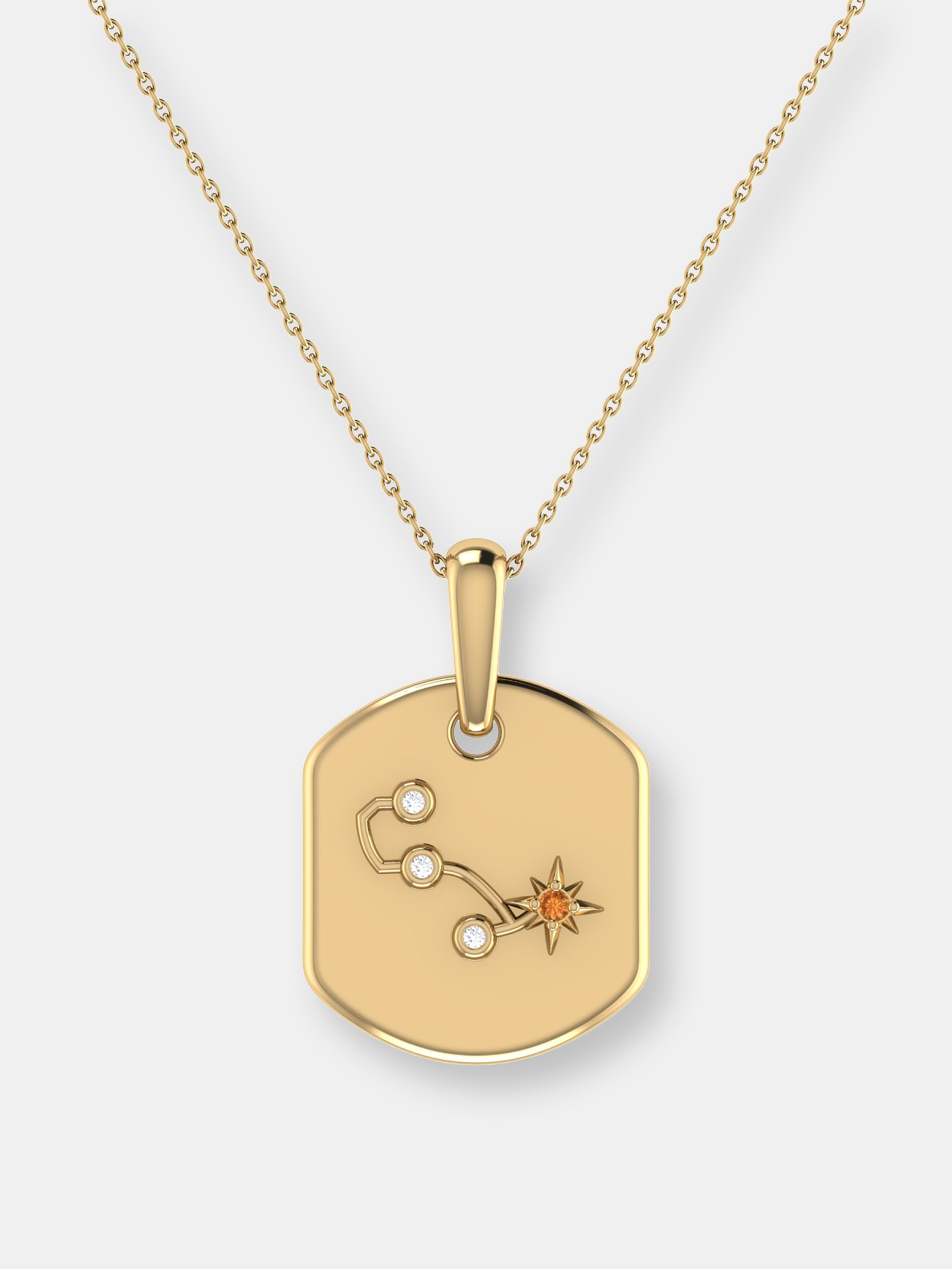 Luvmyjewelry Scorpio Citrine & Diamond Constellation Tag Pendant Necklace In 14k Yellow Gold Vermeil