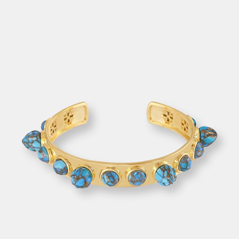 Shop Luvmyjewelry Sea Breeze Turquoise Studded Cuff In 14k Yellow Gold Plated Sterling Silver