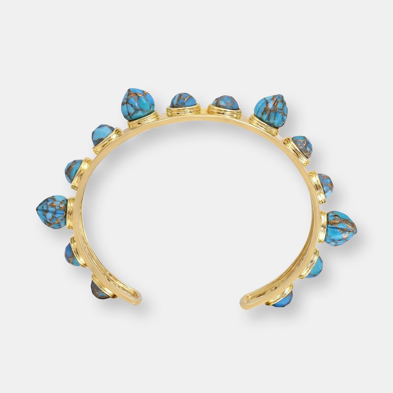 Shop Luvmyjewelry Sea Breeze Turquoise Studded Cuff In 14k Yellow Gold Plated Sterling Silver