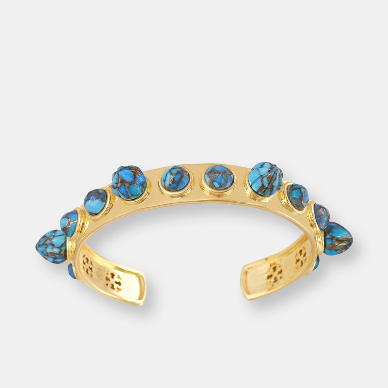 Luvmyjewelry Sea Breeze Turquoise Studded Cuff In 14k Yellow Gold Plated Sterling Silver