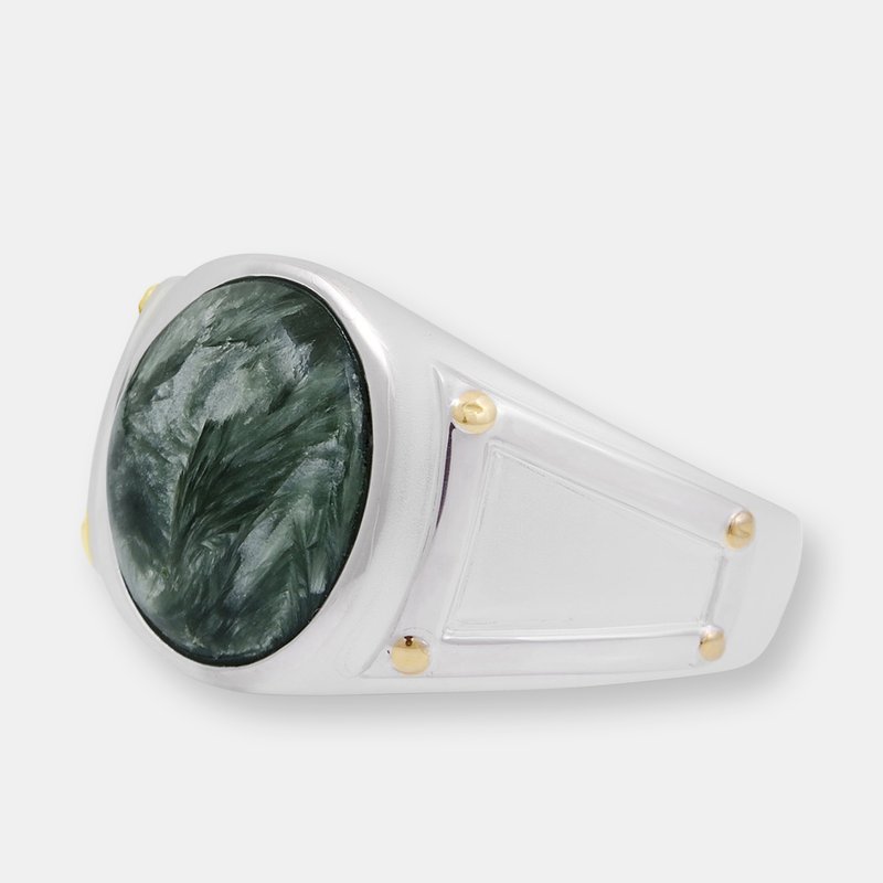 Luvmyjewelry Seraphinite Iconic Stone Signet Ring In Sterling Silver In Grey