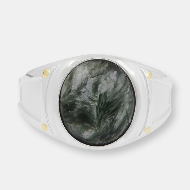 Shop Luvmyjewelry Seraphinite Iconic Stone Signet Ring In Sterling Silver In Grey