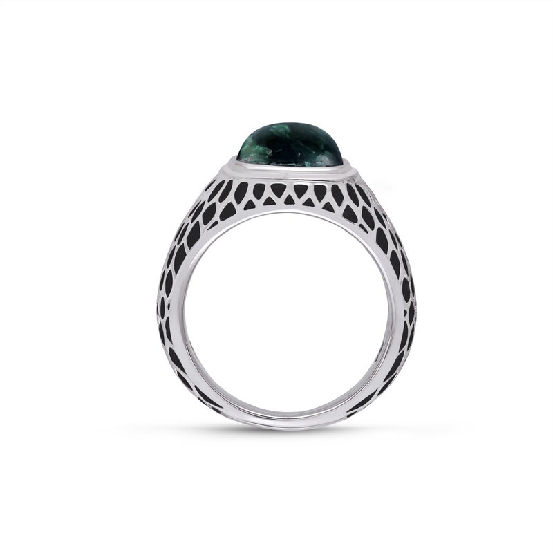 Luvmyjewelry Seraphinite Stone Signet Ring In Black Rhodium Plated Sterling Silver In Grey