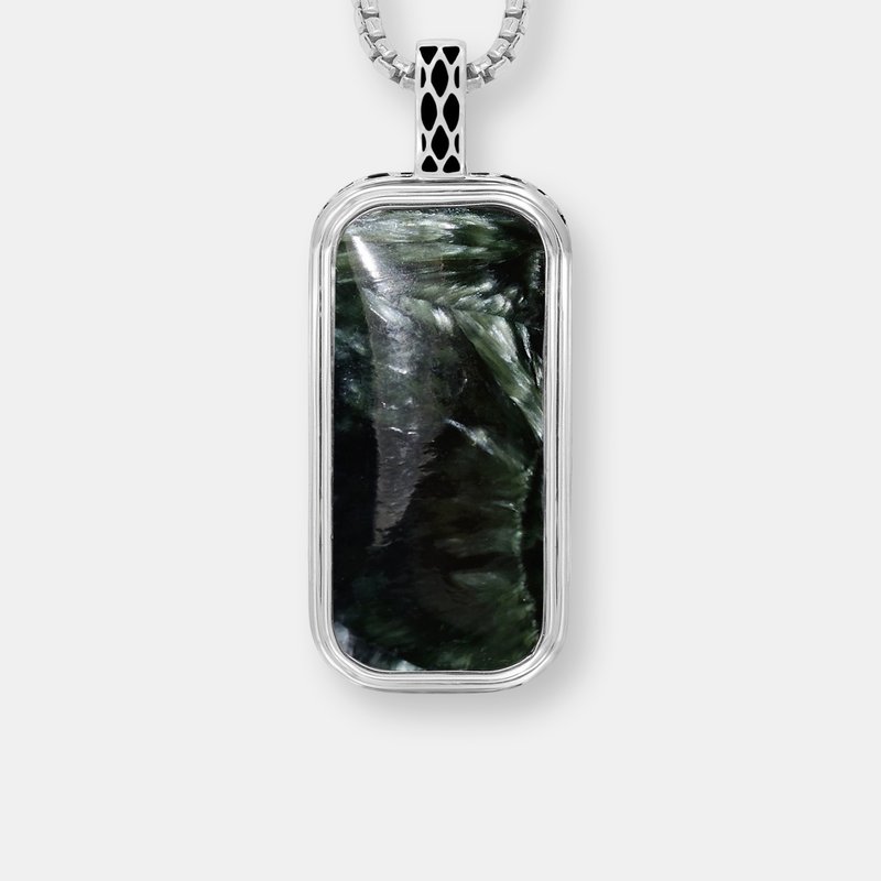 Luvmyjewelry Seraphinite Stone Tag In Black Rhodium Plated Sterling Silver