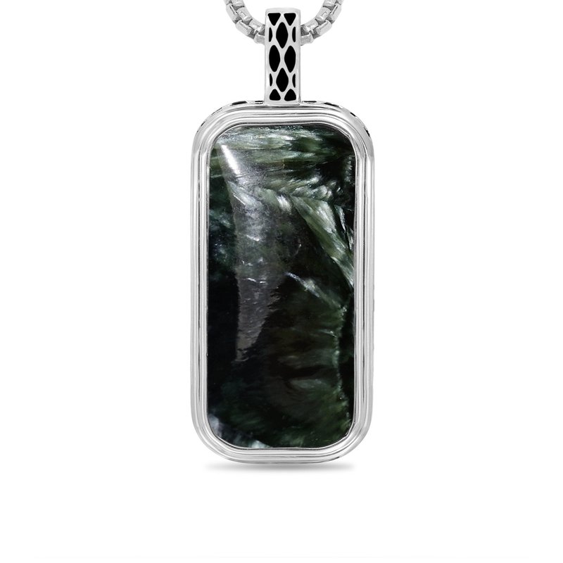 Shop Luvmyjewelry Seraphinite Stone Tag In Black Rhodium Plated Sterling Silver In Grey