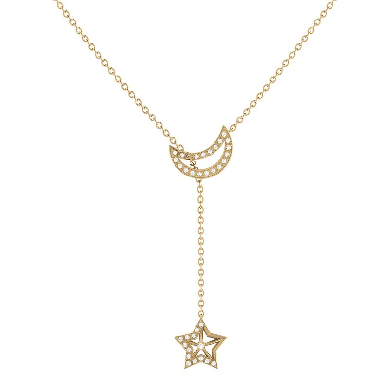 Luvmyjewelry Shooting Star Moon Crescent Diamond Necklace In 14k Yellow Gold Vermeil On Sterling Sil