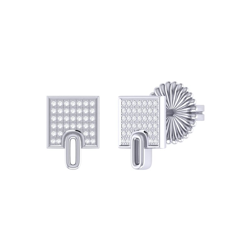 Luvmyjewelry Sidewalk Square Diamond Stud Earrings In Sterling Silver In Grey