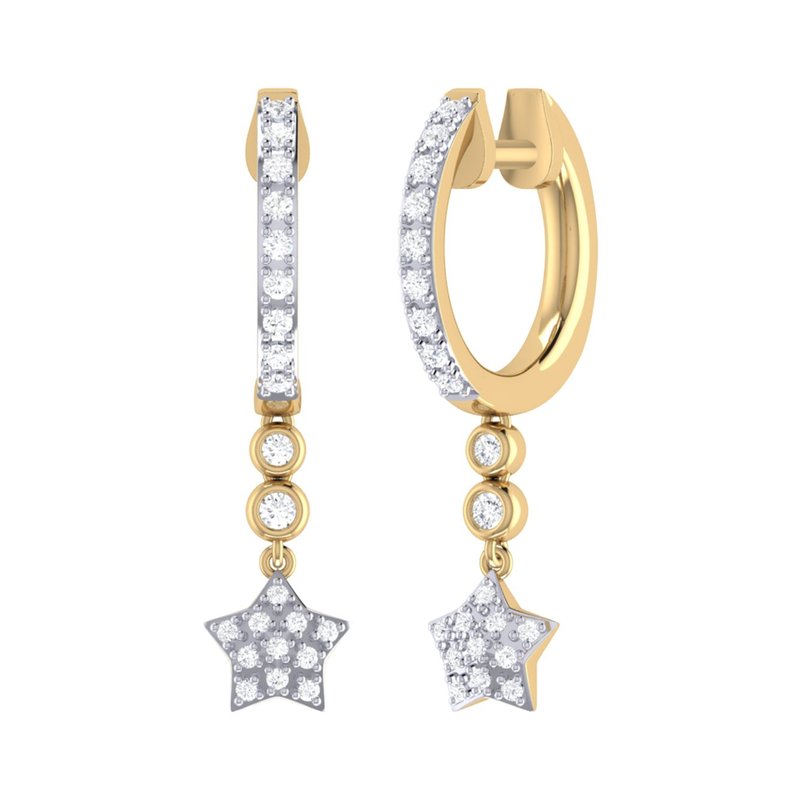Luvmyjewelry Star Bezel Duo Diamond Hoop Earrings In 14k Yellow Gold Vermeil On Sterling Silver