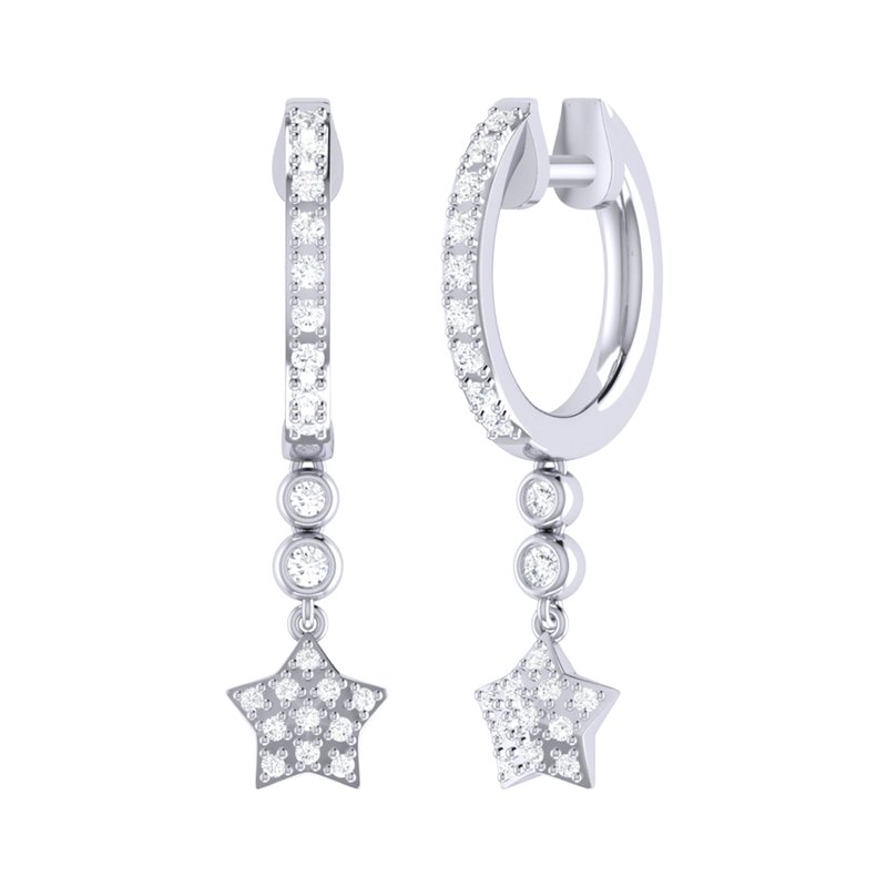 Luvmyjewelry Star Bezel Duo Diamond Hoop Earrings In Sterling Silver In Grey