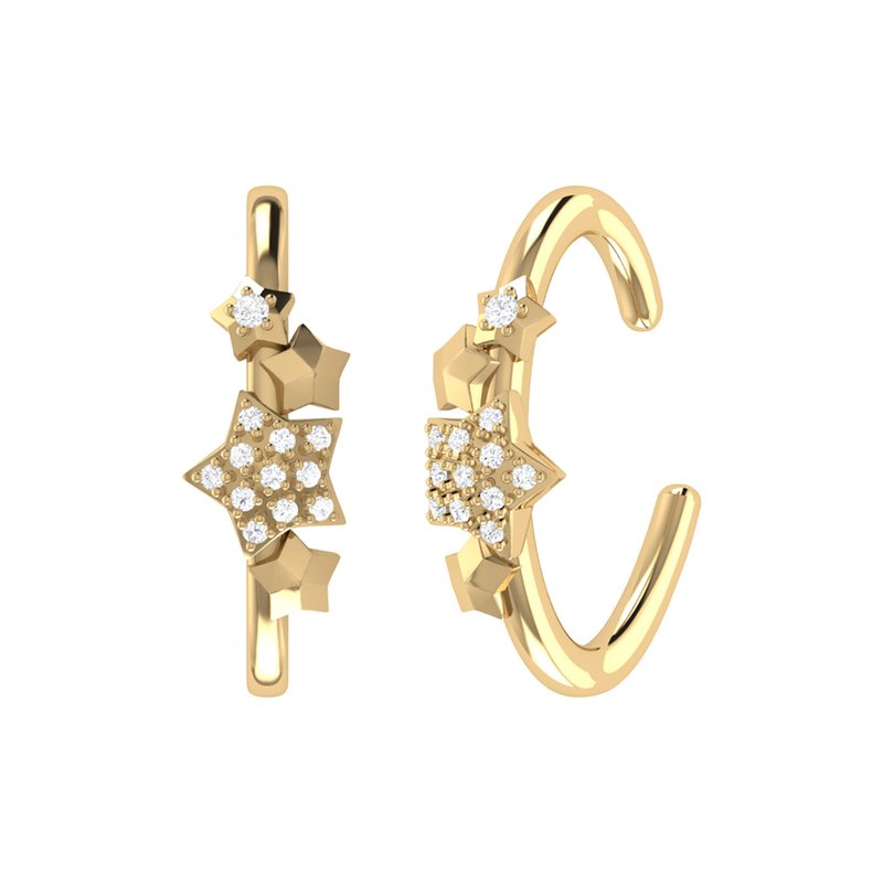 Luvmyjewelry Star Cluster Diamond Ear Cuffs In 14k Yellow Gold Vermeil On Sterling Silver