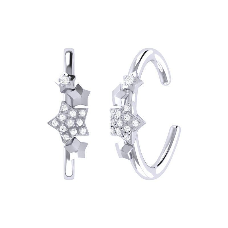 Shop Luvmyjewelry Star Cluster Diamond Ear Cuffs In Sterling Silver In Grey