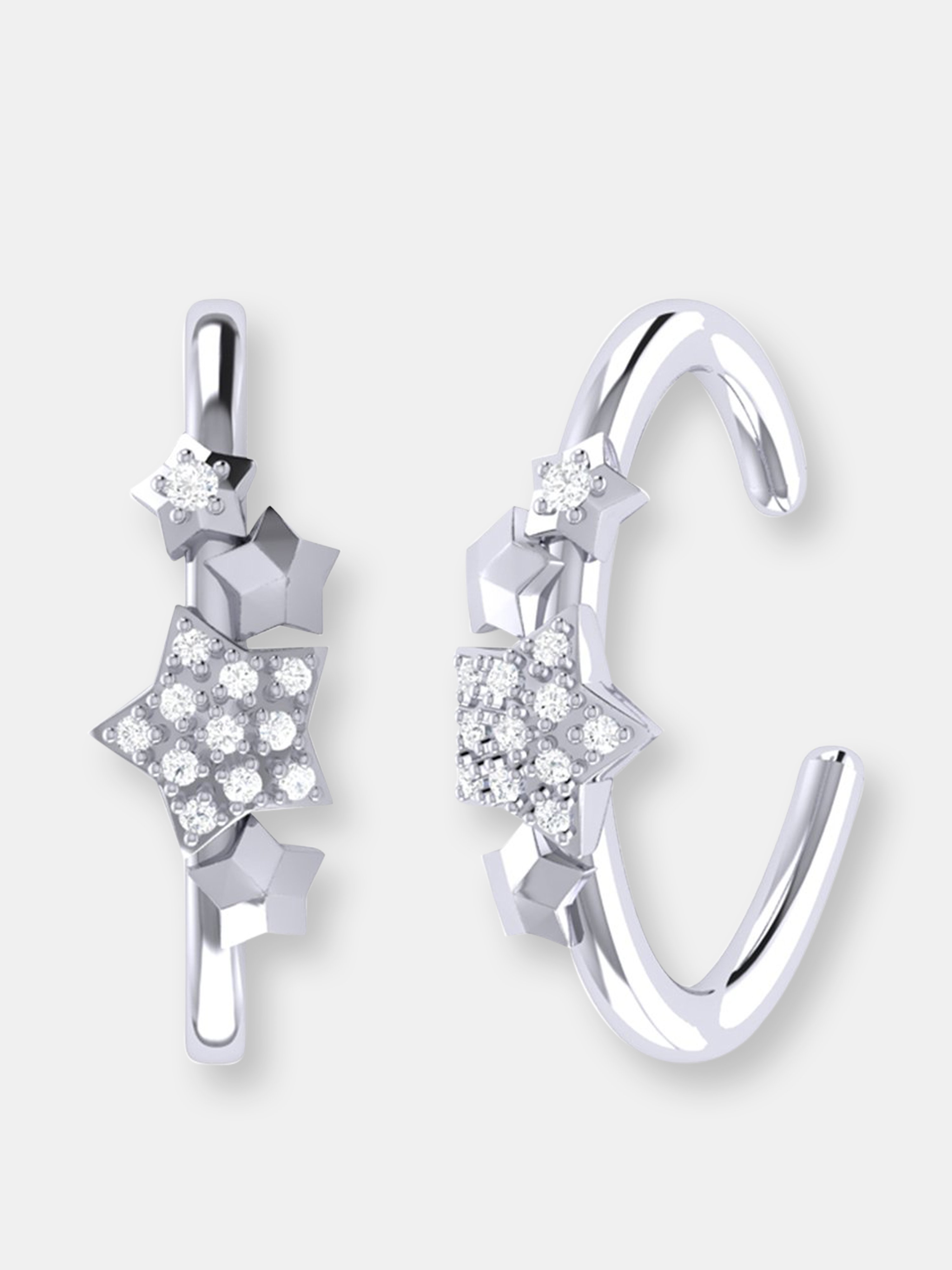 Luvmyjewelry Star Cluster Diamond Ear Cuffs In Sterling Silver In Grey