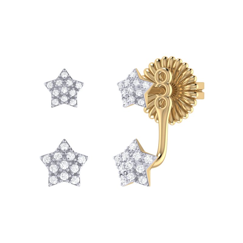 Shop Luvmyjewelry Star Duo Diamond Stud Earrings In 14k Yellow Gold Vermeil On Sterling Silver