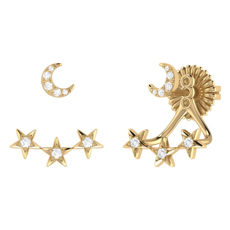 Luvmyjewelry Star Trio Crescent Diamond Stud Earrings In 14k Yellow Gold Vermeil On Sterling Silver