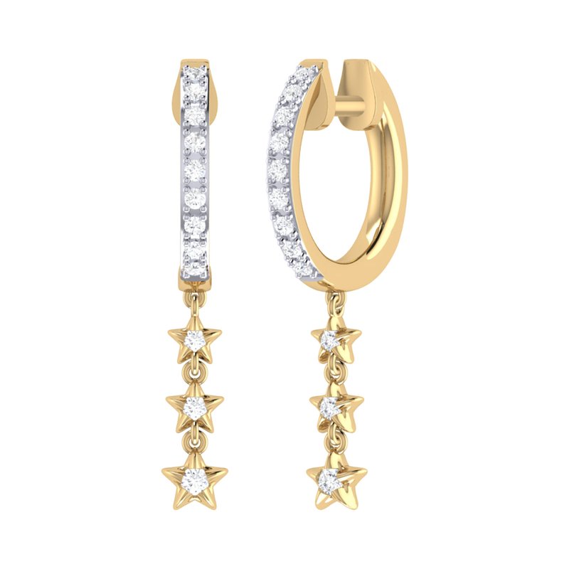 Luvmyjewelry Star Trio Lane Diamond Hoop Earrings In 14k Yellow Gold Vermeil On Sterling Silver