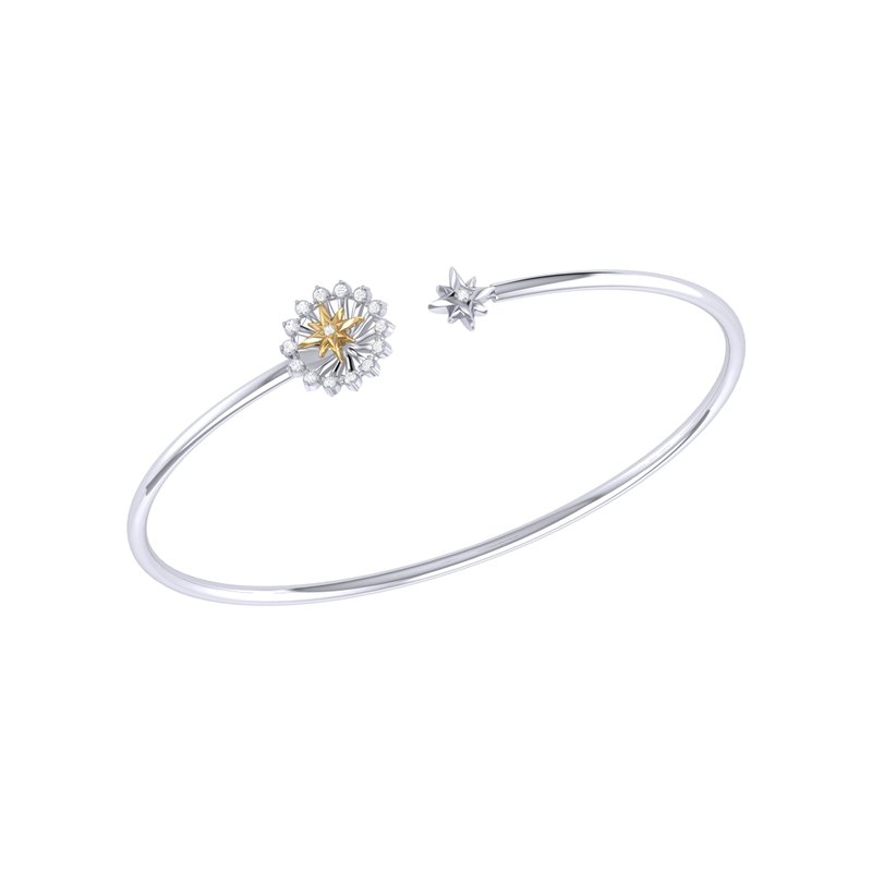 Luvmyjewelry Starburst Adjustable Diamond Two-tone Cuff In 14k Yellow Gold Vermeil On Sterling Silve In Grey