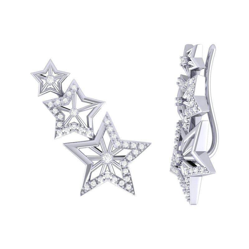 Luvmyjewelry Starburst Diamond Ear Climbers In Sterling Silver In Grey