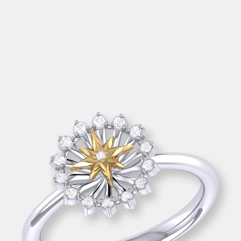 Luvmyjewelry Starburst Two-tone Diamond Ring In 14k Yellow Gold Vermeil On Sterling Silver In Grey