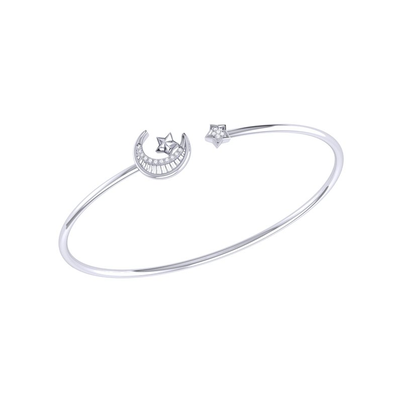 Luvmyjewelry Starkissed Crescent Adjustable Diamond Cuff In Sterling Silver In Grey