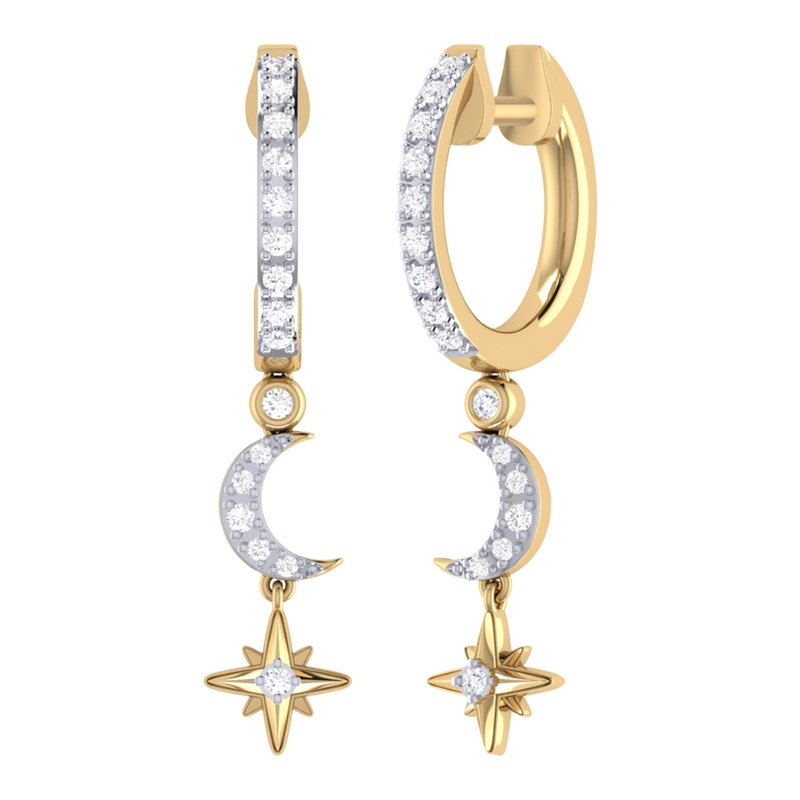 Shop Luvmyjewelry Starlit Crescent Diamond Hoop Earrings In 14k Yellow Gold Vermeil On Sterling Silver