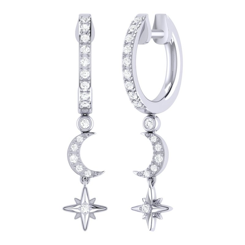 Luvmyjewelry Starlit Crescent Diamond Hoop Earrings In Sterling Silver In Grey