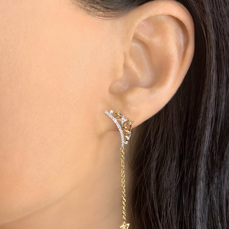 Shop Luvmyjewelry Starry Cascade Tiara Diamond Drop Earrings In 14k Yellow Gold Vermeil On Sterling Silver