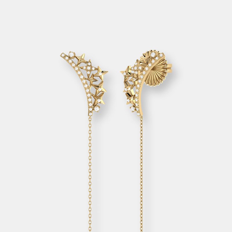 Shop Luvmyjewelry Starry Cascade Tiara Diamond Drop Earrings In 14k Yellow Gold Vermeil On Sterling Silver
