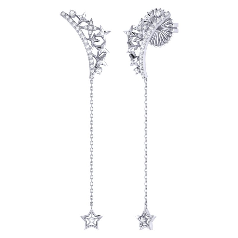 Shop Luvmyjewelry Starry Cascade Tiara Diamond Drop Earrings In Sterling Silver In Grey