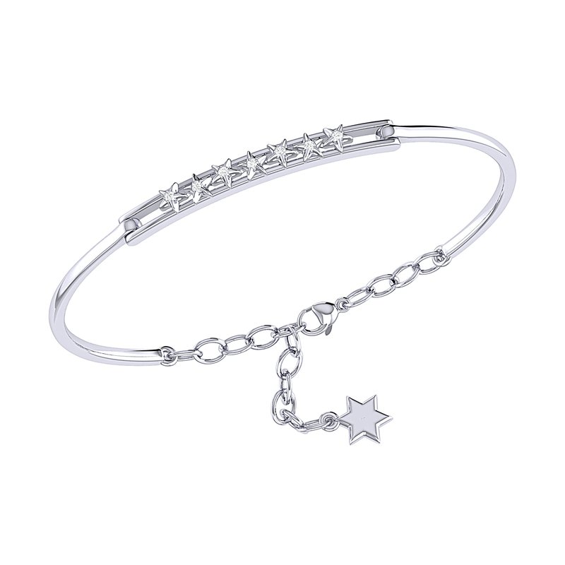 Luvmyjewelry Starry Lane Diamond Bangle In Sterling Silver In Grey