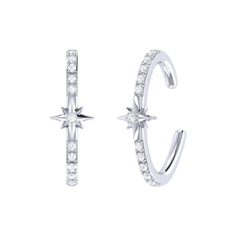 Luvmyjewelry Starry Lane Diamond Ear Cuffs In Sterling Silver In Grey