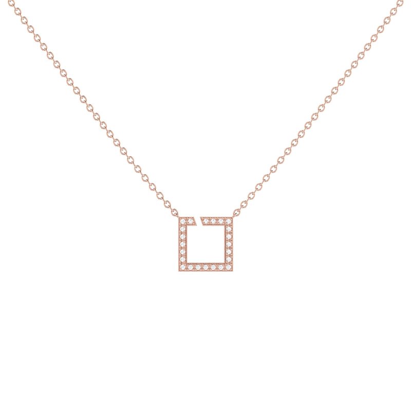 Luvmyjewelry Street Light Diamond Square Necklace In 14k Rose Gold Vermeil On Sterling Silver In Pink
