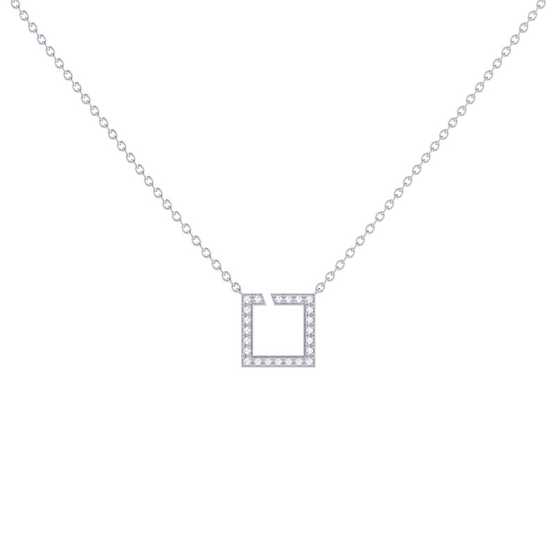 Luvmyjewelry Street Light Diamond Square Necklace In Sterling Silver In Grey