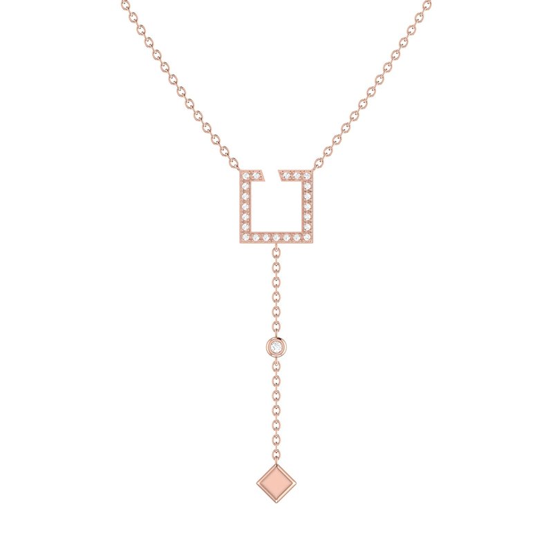 Luvmyjewelry Street Light Open Square Bolo Adjustable Diamond Lariat Necklace In 14k Rose Gold Verme In Pink