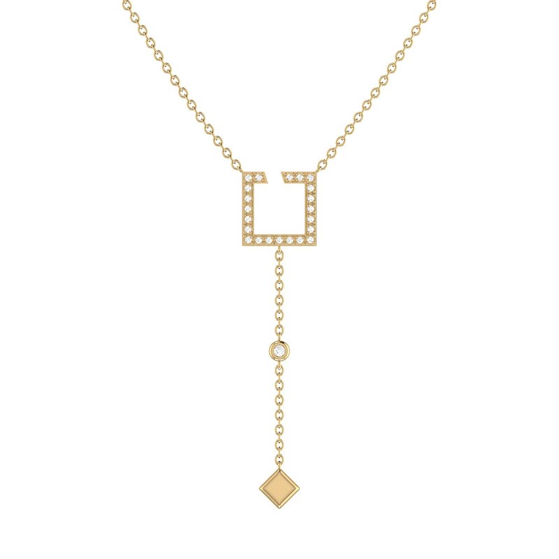 Luvmyjewelry Street Light Open Square Bolo Adjustable Diamond Lariat Necklace In 14k Yellow Gold Ver