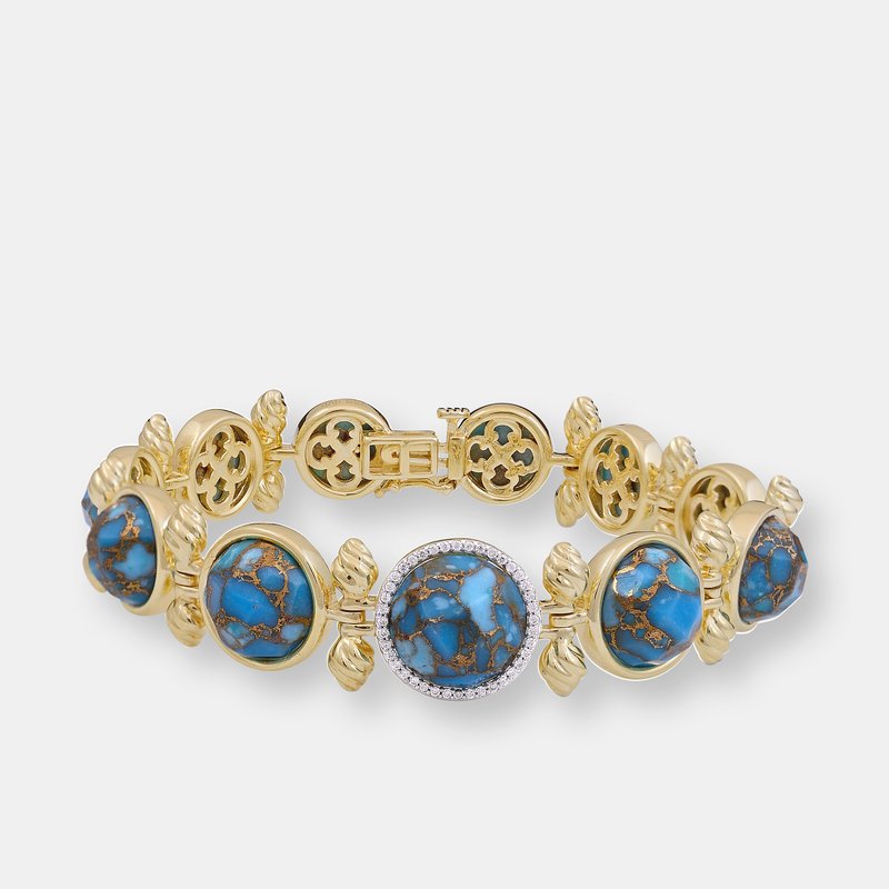 Luvmyjewelry Summer Nights Turquoise & Diamond Bracelet In 14k Yellow Gold Plated Sterling Silver