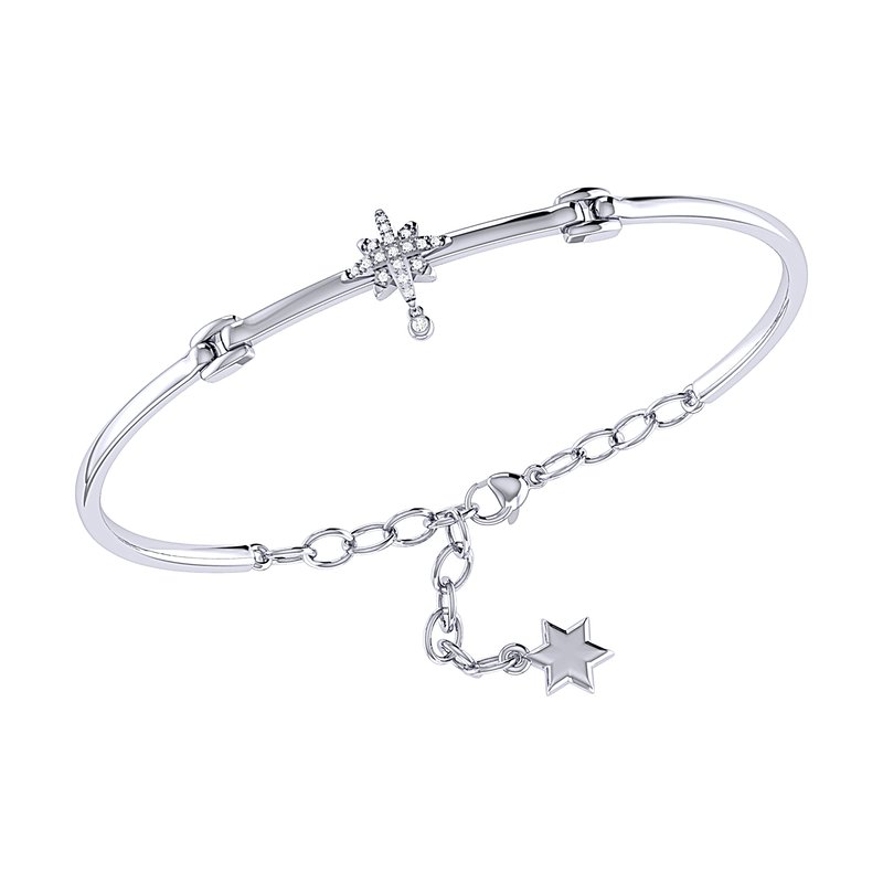 Shop Luvmyjewelry Supernova Bezel Drop Diamond Bangle In Sterling Silver In Grey